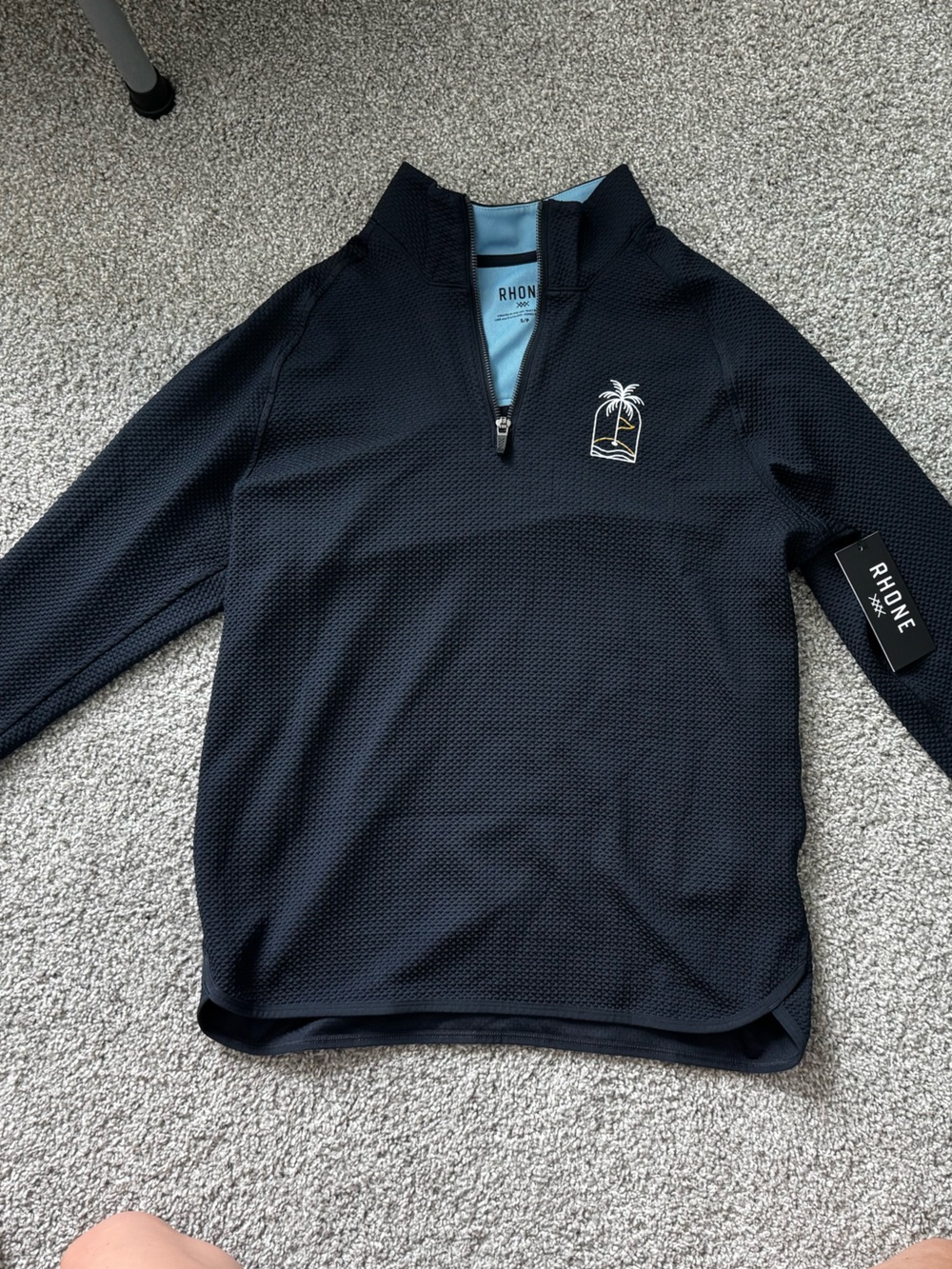 RHONE Navy Quarter-Zip Pullover with Embroidered Palm